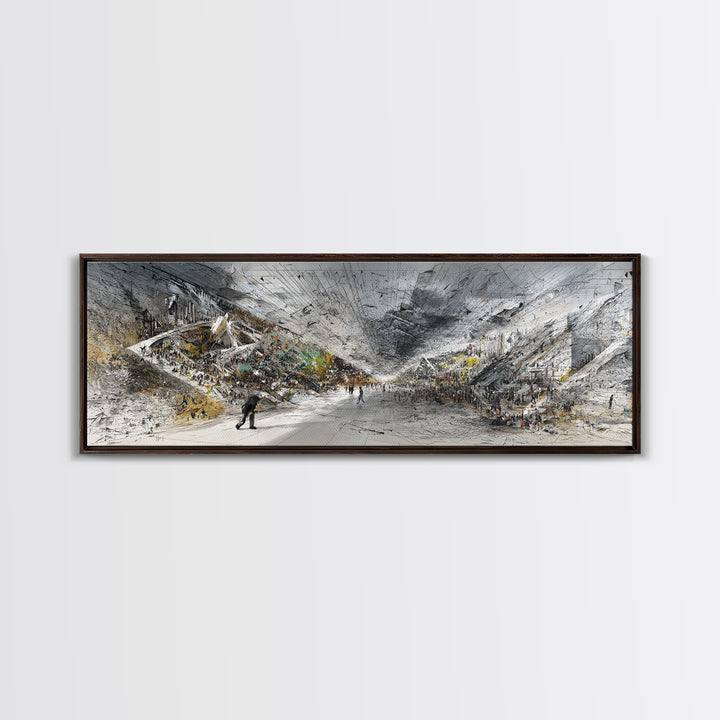 Monochrome African Modern Hall Canvas Print, Grand Interior Crowd Scene, Abstract Architecture Wall Art, Large Office Decor