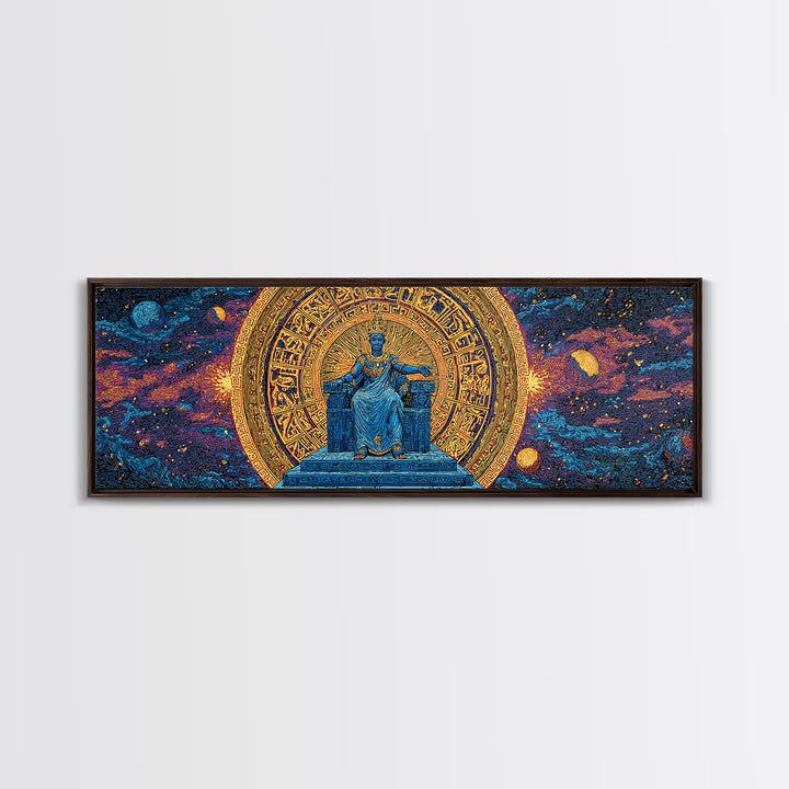 Cosmic African Goddess On Throne Canvas Print, Spiritual Wall Art, Afrocentric Decor, Gold Black Mystical Statement Piece