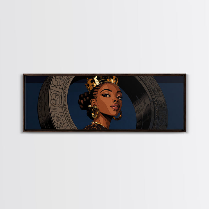 Regal African Queen Portrait With Crown, Afrocentric Wall Art, Black Woman Canvas Print, African American Art Decor Gift
