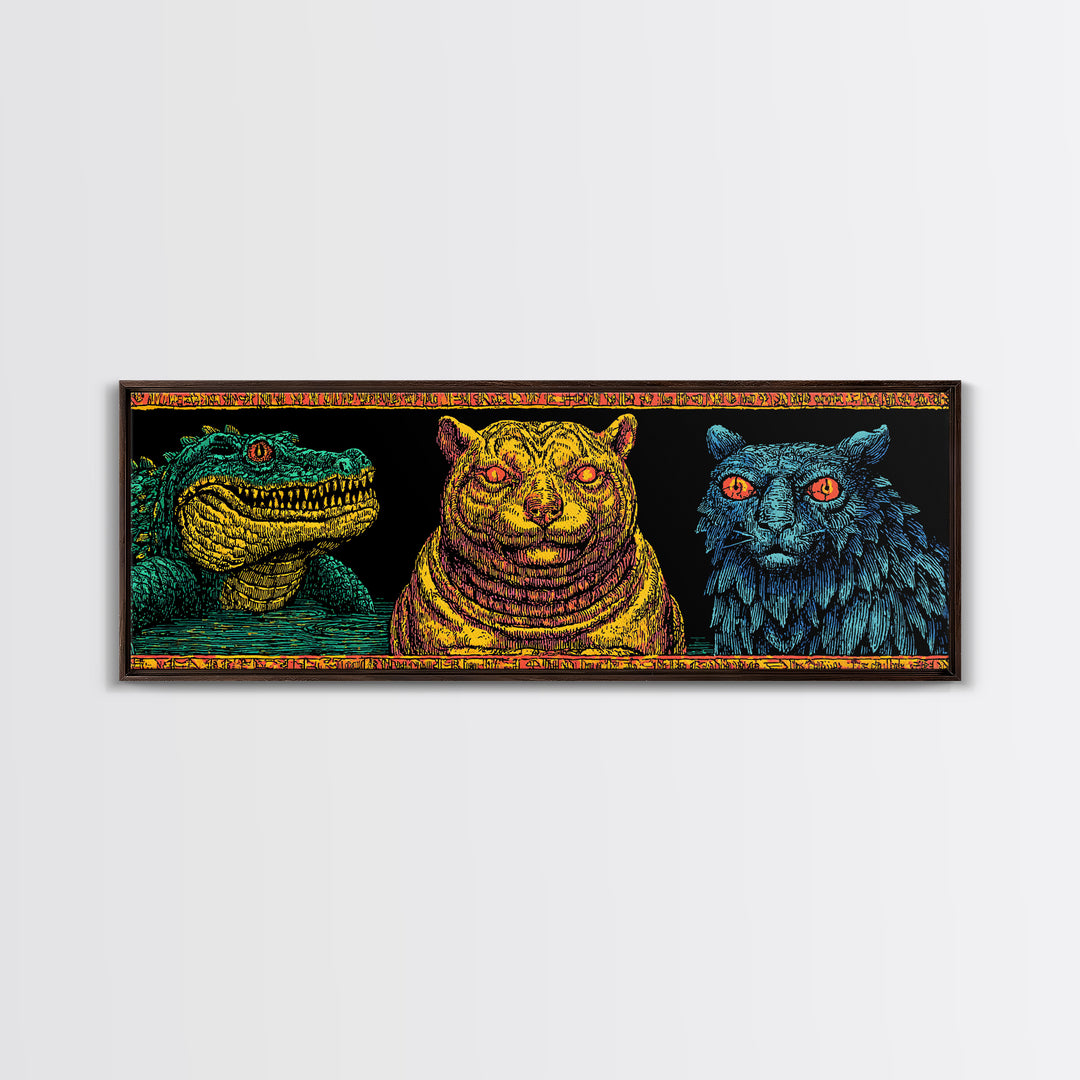 Crocodile Jaguar And Black Panther Portraits, African Safari Art Canvas Print, Jungle Wall Art, Bold Animal Home Decor Gift