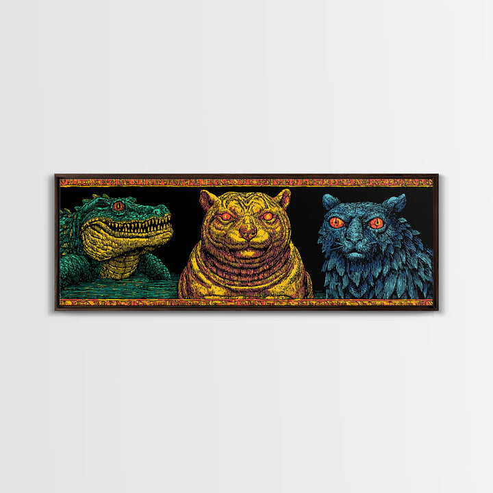 Crocodile Jaguar And Black Panther Portraits, African Safari Art Canvas Print, Jungle Wall Art, Bold Animal Home Decor Gift