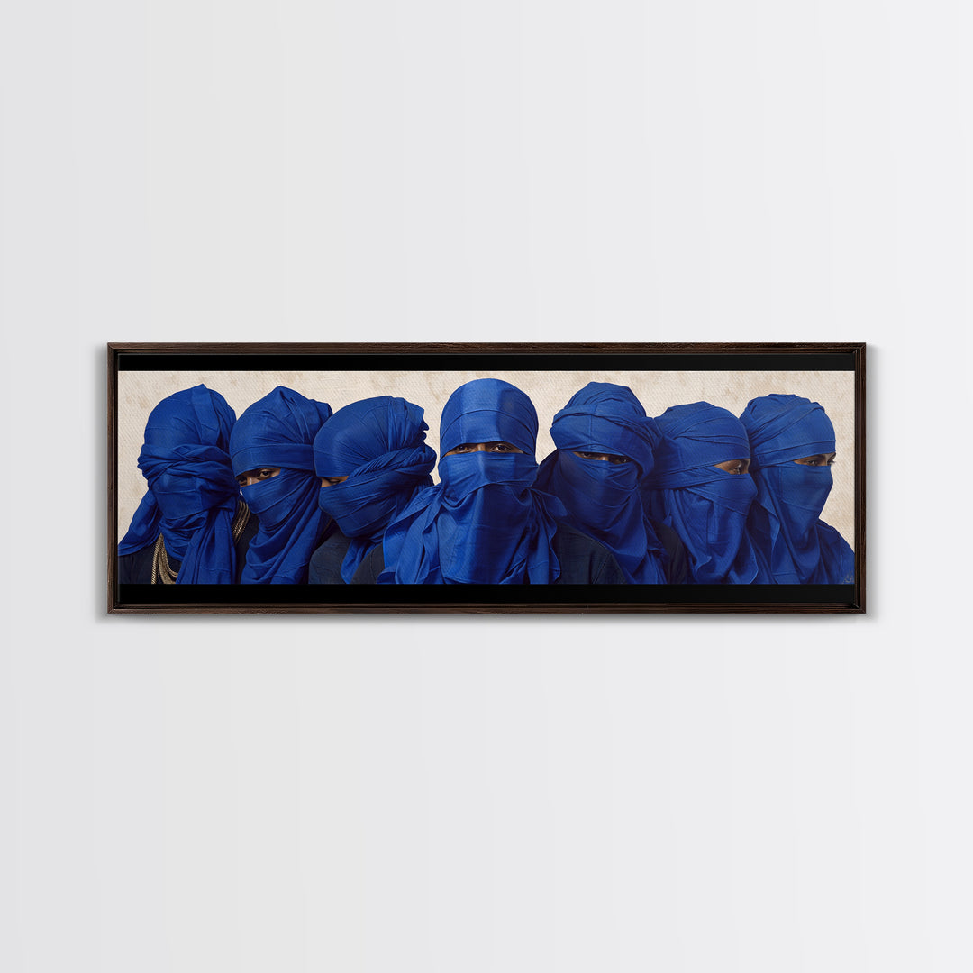Blue Veiled Tuareg Men Portrait Wall Art, African Culture Art Print, Sahara Tribe Decor, Modern Afrocentric Canvas Print