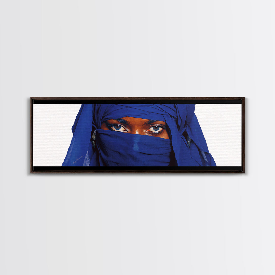 Blue Veiled Woman Eyes Portrait Wall Art, African Woman Art Print, Elegant Black Beauty Decor, Tuareg Canvas Print Gift For Her