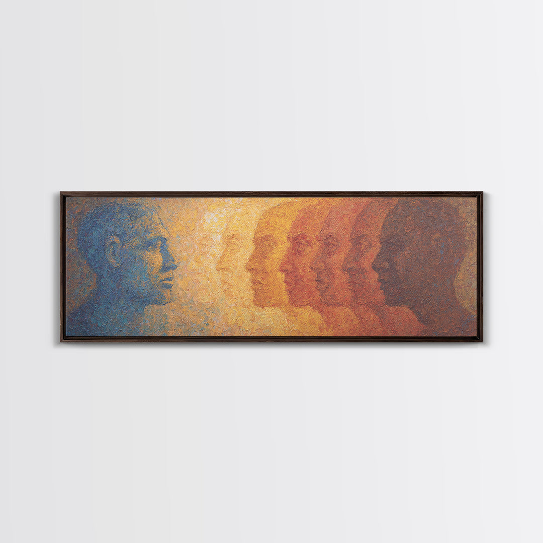 Blue And Amber African Faces Wall Art, Afrocentric Portrait, Modern Black Culture Decor, Abstract Panoramic Canvas Home Gift