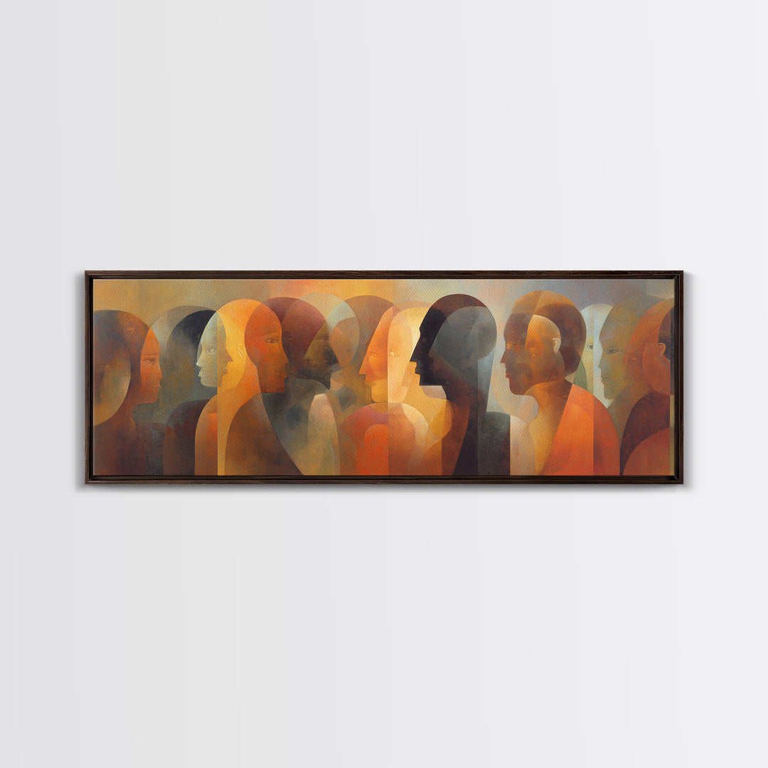 Layered African Dialogue Wall Art, Modern Afrocentric Abstract Faces, Black Culture Decor, Earth Tone Panoramic Print For Living Room