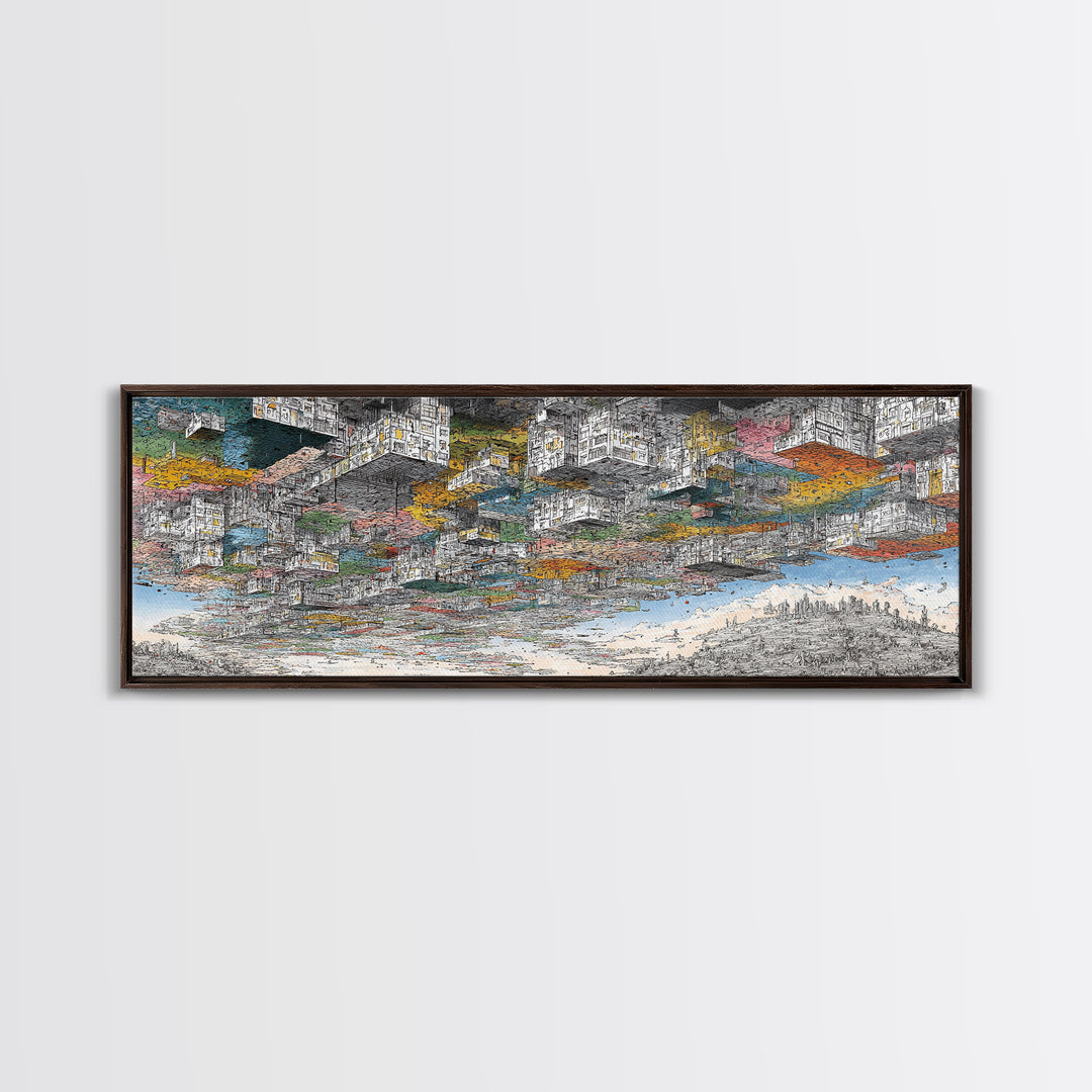 Abstract African Coastal City Wall Art, Urban Landscape Sketch, Modern Black Culture Decor, Panoramic Travel Print Home Gift