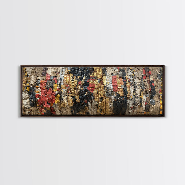 Textured Tribal Figures In Red Black And Gold Wall Art, African Abstract Painting, Afrocentric Decor, Cultural Canvas Print