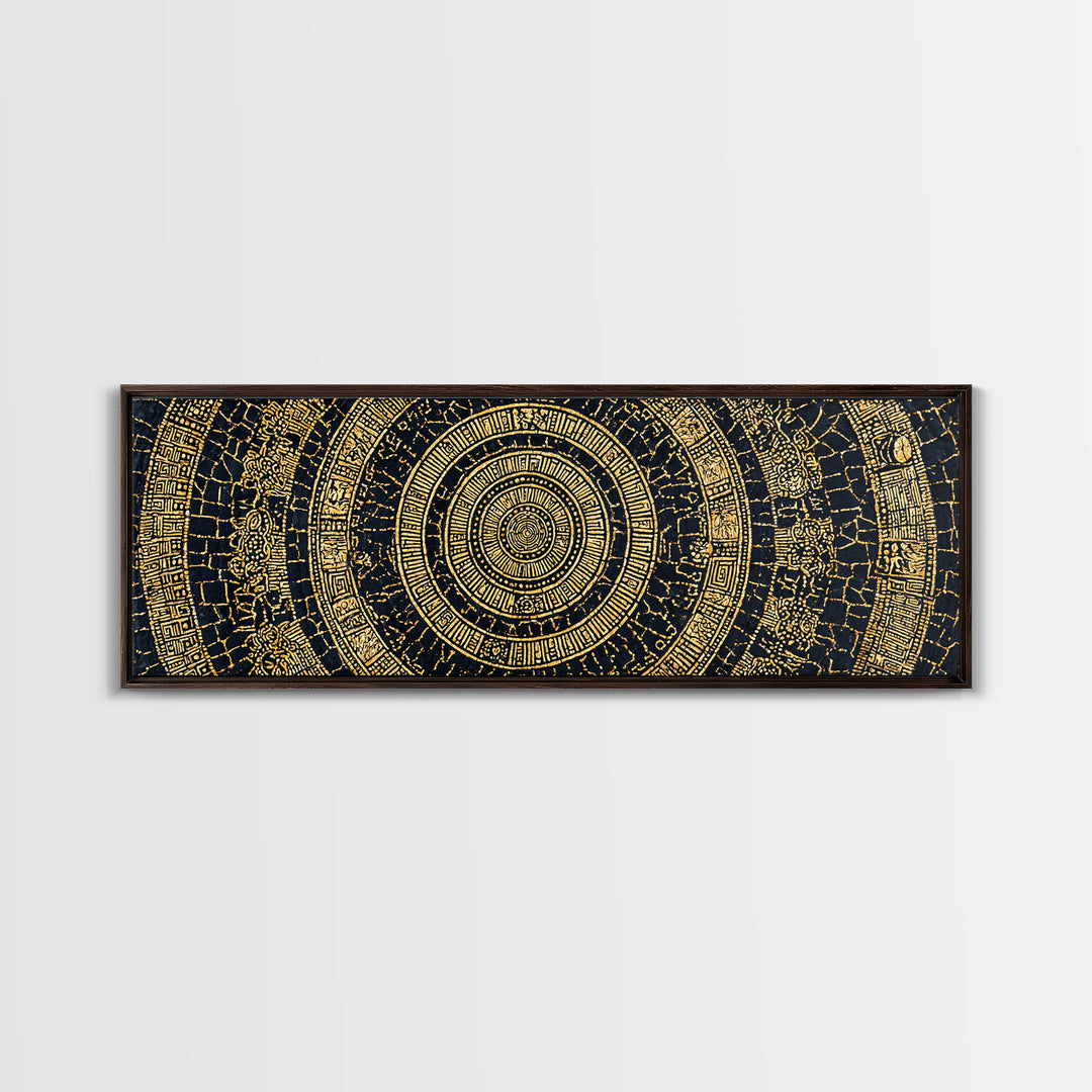 Gold Tribal Mandala On Black Canvas Print, African Patterns, Geometric Wall Art, Luxury Afrocentric Home Decor Gift For Him
