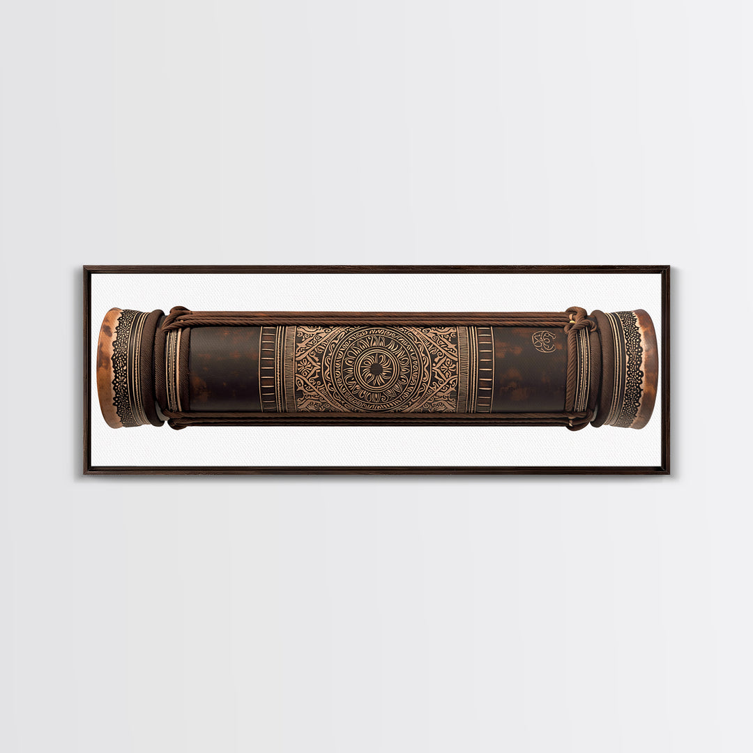 Carved Tribal Drum Cylinder In Brown Wood Canvas Print, African Sculpture Art, Ethnographic Wall Decor, Handmade Style Gift