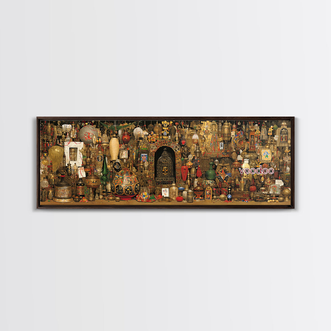 Voodoo Altar Shelf With Masks Bottles And Sacred Objects Canvas Print, Afrocentric Wall Art, African Decor, Spiritual Wall Decor