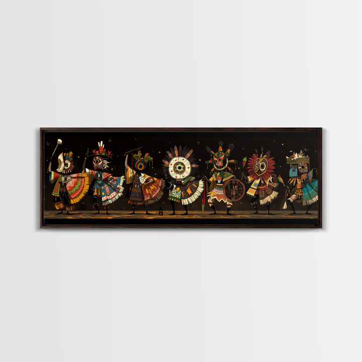Masked African Dancers In Colorful Tribal Costumes Wall Art, Afrocentric Canvas Print, Cultural Statement Living Room Decor