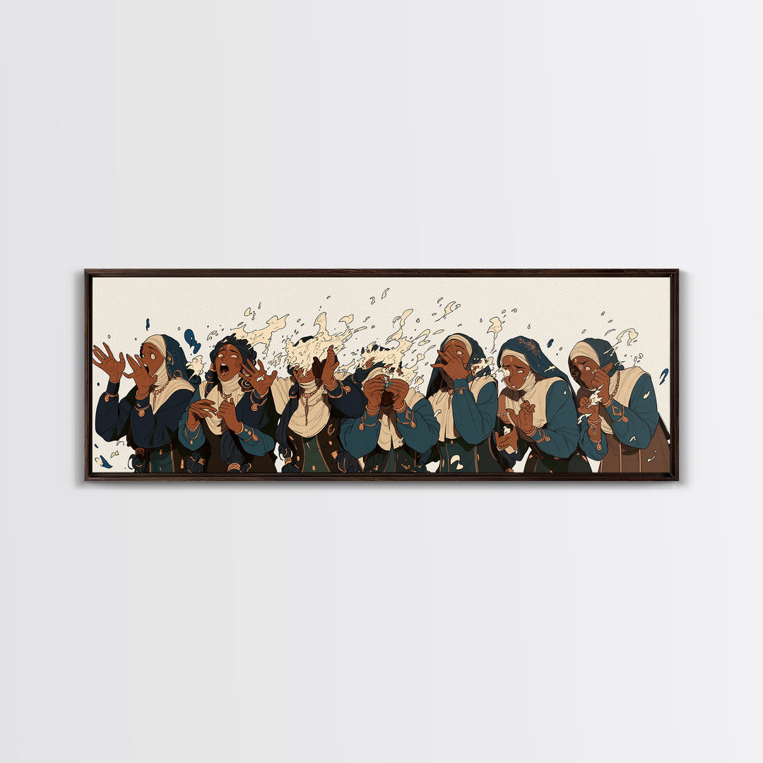 African Women Choir Clapping In Blue Robes Wall Art, Cultural Canvas Print, Black Women Art Church Prayer Home Decor Gift