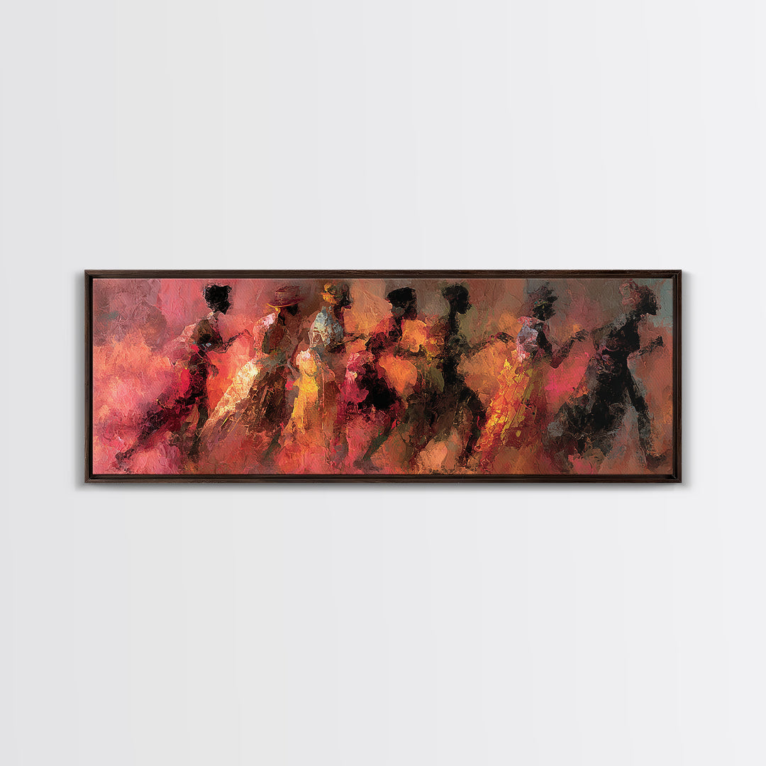 Abstract African Women Dancing Through Warm Red Light Wall Art, Modern Canvas Print, Elegant Afrocentric Home Decor Gift