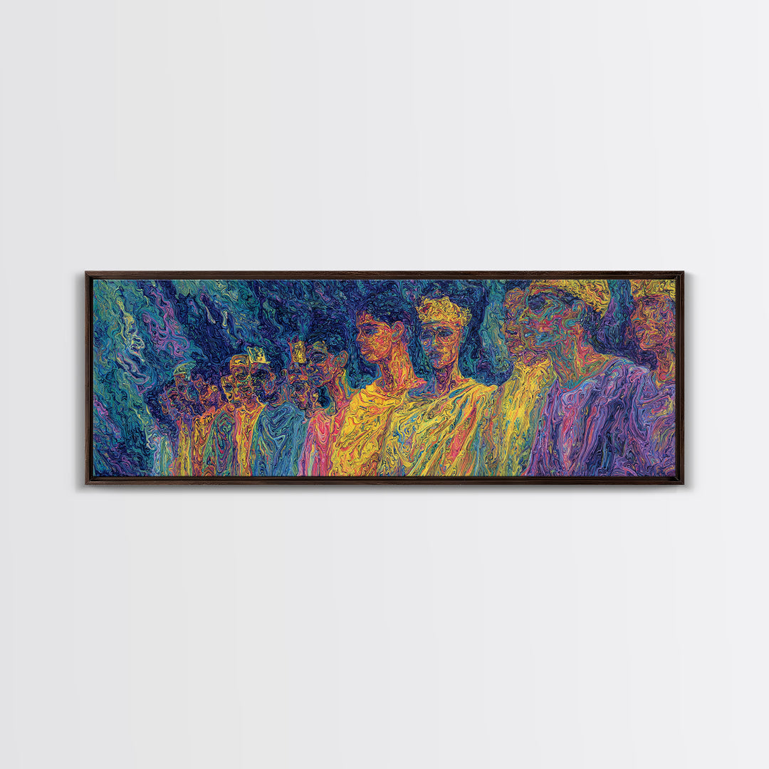 Neon African Figures In Psychedelic Textured Color Canvas Print, Abstract Wall Art, Modern Afrocentric Statement Decor Gift