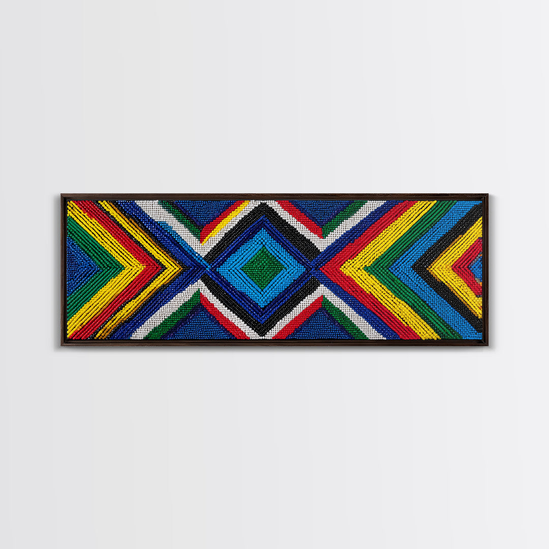 Vibrant Beaded Diamond Chevron Wall Art, African Tribal Pattern, Geometric Textile Print, Colorful Boho Home Decor, Statement Piece