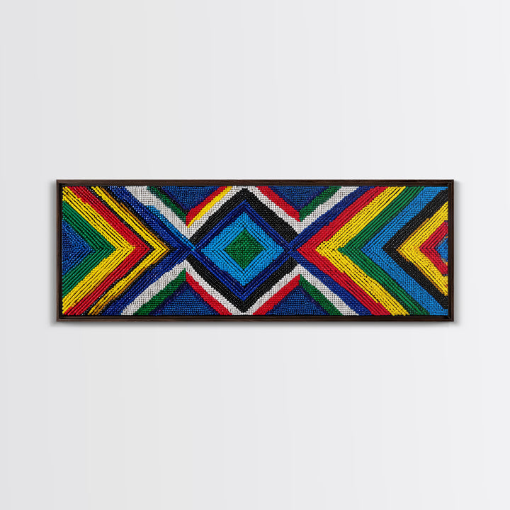 Vibrant Beaded Diamond Chevron Wall Art, African Tribal Pattern, Geometric Textile Print, Colorful Boho Home Decor, Statement Piece