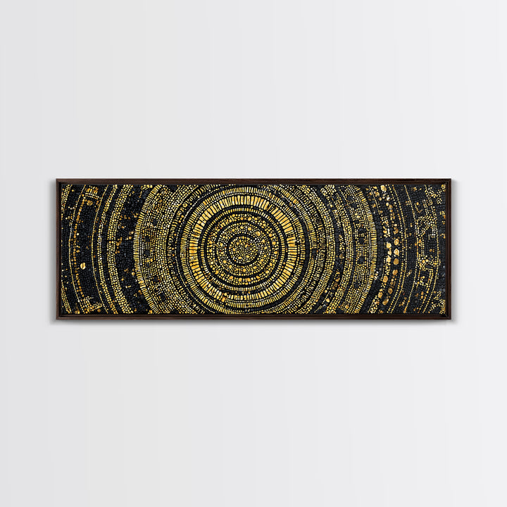 Gold Circular Mosaic Wall Art, Ancient African Abstract Pattern, Black And Gold Canvas, Tribal Luxury Home Decor, Statement Piece