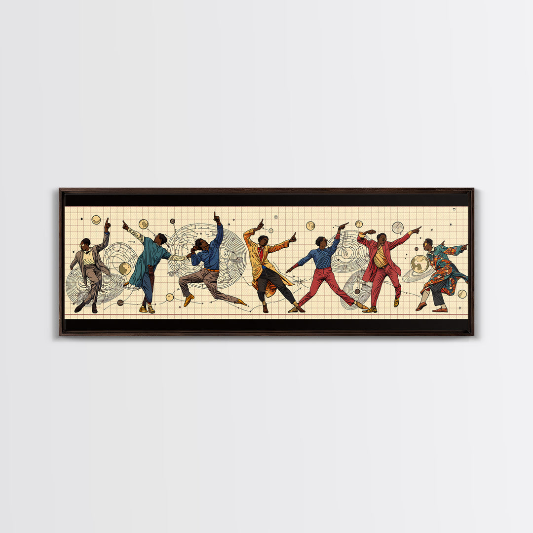 Joyful African Dancers In Motion Wall Art, Afrocentric Culture Art, Black People Decor, Panoramic Canvas, Gift For Art Lovers
