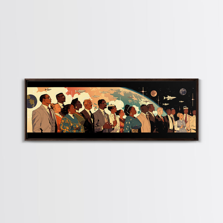 Afrofuturist Black Leaders Watching Space Canvas Print, African American Art, Black History Gift, Cultural Wall Art Decor