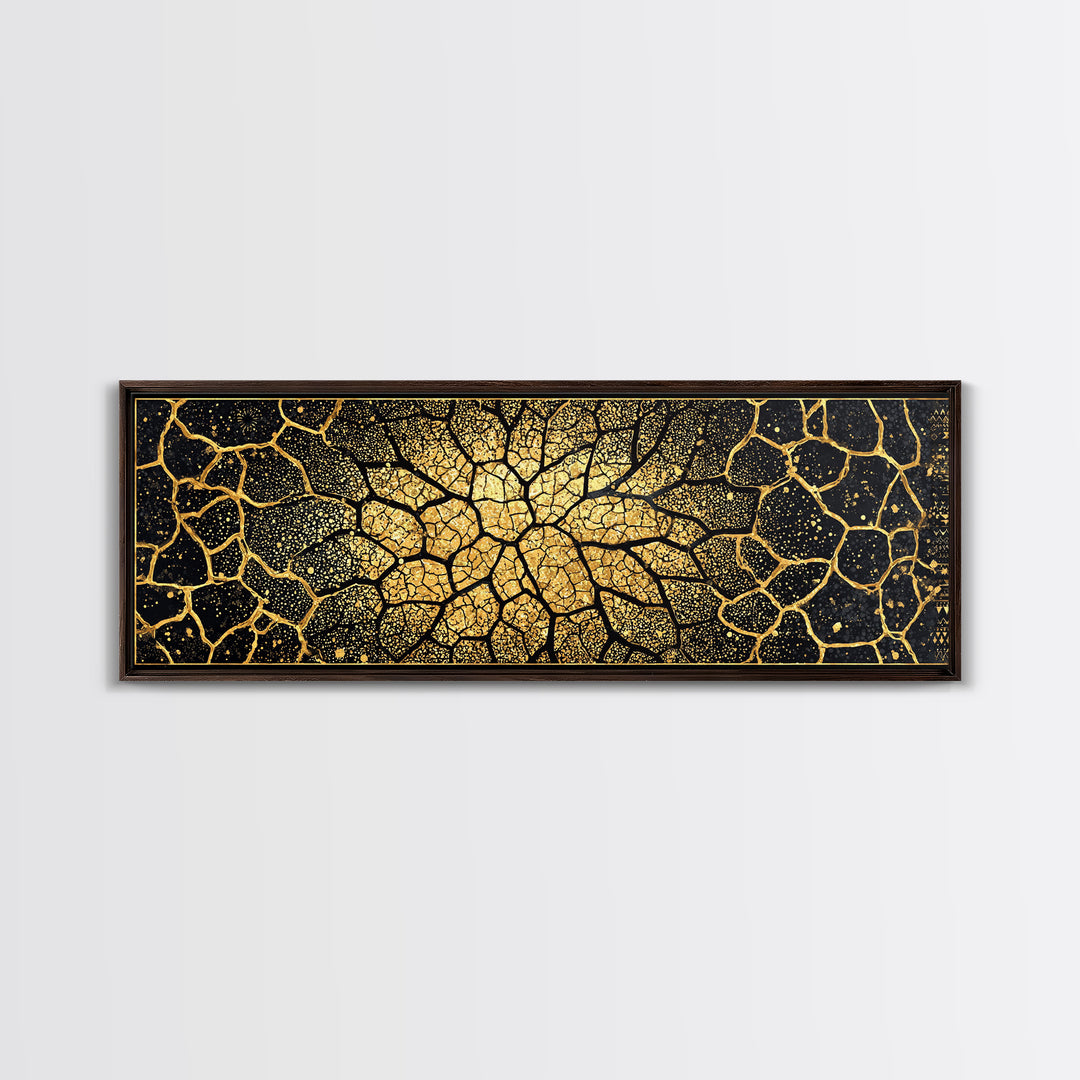 Black And Gold Cracked Mosaic Wall Art, Geometric Wall Art, Luxury Canvas Art, Earth Tone Wall Decor, Statement Piece, Home Decor Gift
