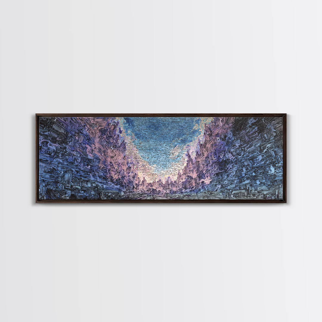 Icy Blue Mountain Canyon Abstract Wall Art, Panoramic Landscape Canvas, Modern Nature Decor, Large Living Room Art Print
