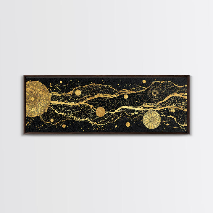 Gold Celestial River Abstract Canvas Print, Black And Gold Wall Art, Cosmic Luxury Decor, Modern Office Statement Piece Gift