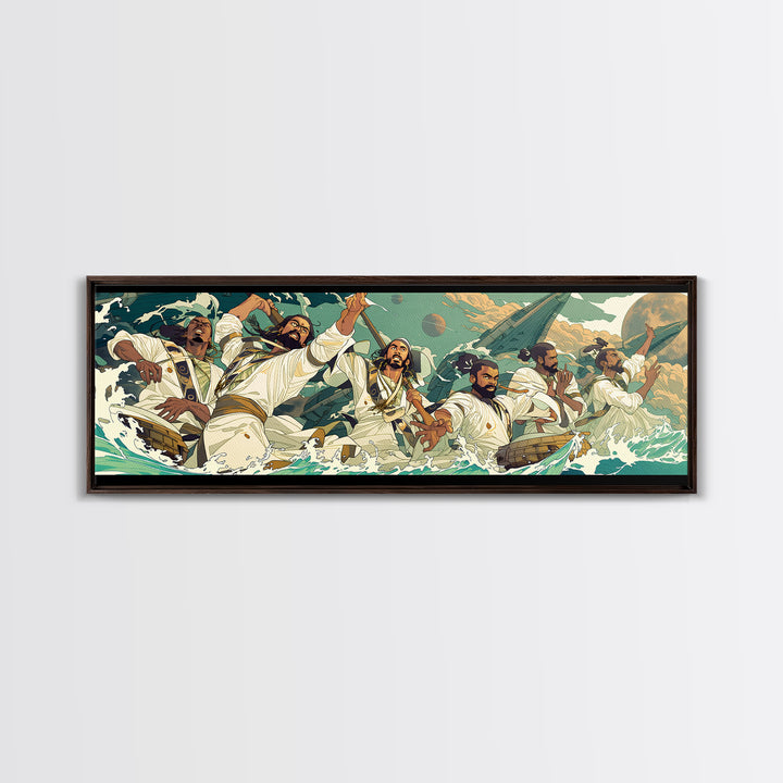 Heroic African Warriors At Sea Wall Art, Dynamic Cultural Canvas Print, Afrocentric Ocean Adventure Decor, Bold Statement Art