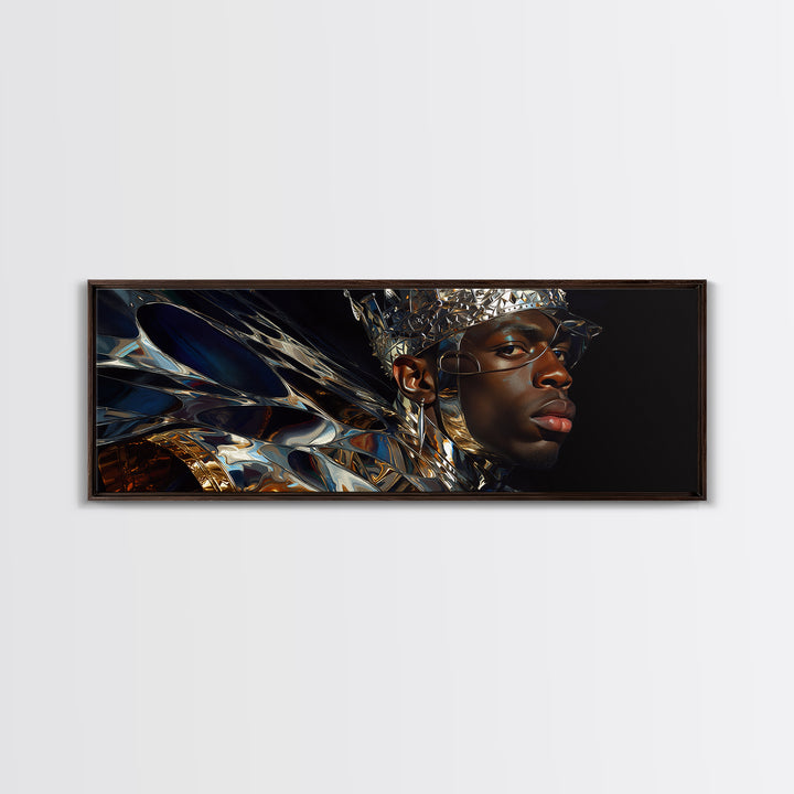 Chrome Crown Black Prince Portrait Canvas Print, Afrofuturism Decor, Black Man Wall Art, Luxury Canvas Art, Royal Statement Decor