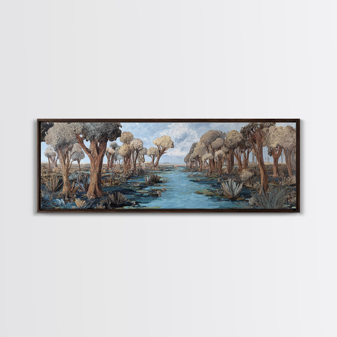Serene African Wetland River Landscape Wall Art, Baobab Tree Safari Decor, Nature Scene Art, Earth Tone Living Room Decor