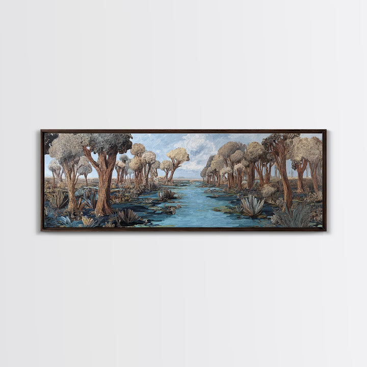 Serene African Wetland River Landscape Wall Art, Baobab Tree Safari Decor, Nature Scene Art, Earth Tone Living Room Decor