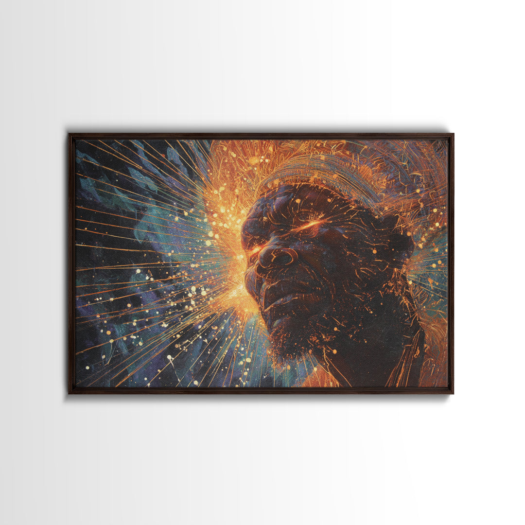 Cosmic Black Man Profile With Radiant Energy Wall Art, Afrocentric Spiritual Decor, Modern African Portrait, Black Art Gift