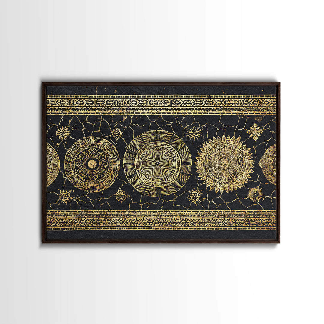 Gold Celestial Sun And Moon Wall Art, Black And Gold Art, Mystical Wall Decor, Bohemian Canvas Print, Statement Decor Gift
