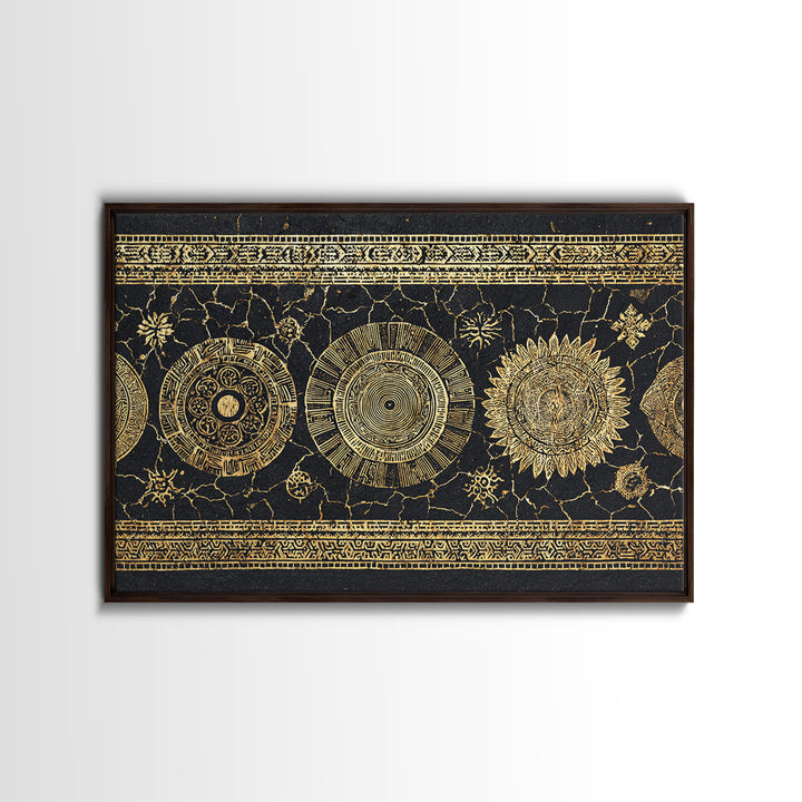 Gold Celestial Sun And Moon Wall Art, Black And Gold Art, Mystical Wall Decor, Bohemian Canvas Print, Statement Decor Gift