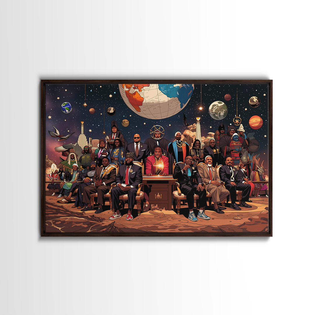 Afrofuturist Cosmic Council Of Black Leaders, African Wall Art, Afrocentric Decor, Black History Art, Modern Canvas Print