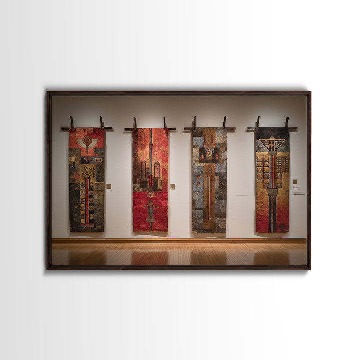 Earth Tone Textile Banners In Gallery, African Wall Art, Cultural Home Decor, Textile Art, Modern Framed Canvas Print, Museum Decor
