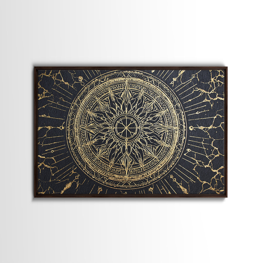 Black Gold Celestial Sun Mandala, African Wall Art, Spiritual Wall Decor, Abstract Ethnic Art, Luxury Canvas Print, Black And Gold Art