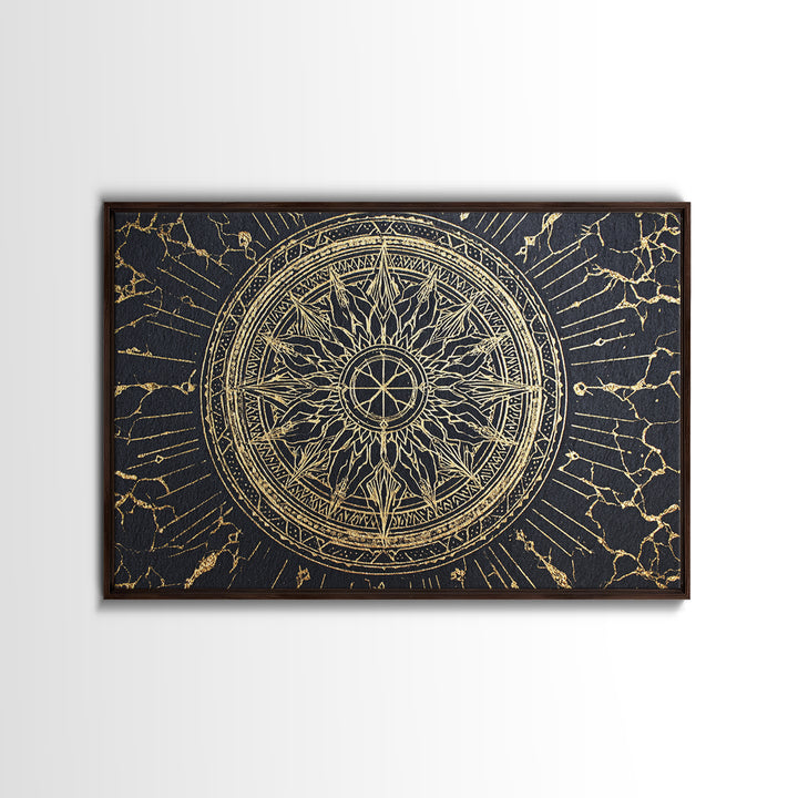 Black Gold Celestial Sun Mandala, African Wall Art, Spiritual Wall Decor, Abstract Ethnic Art, Luxury Canvas Print, Black And Gold Art