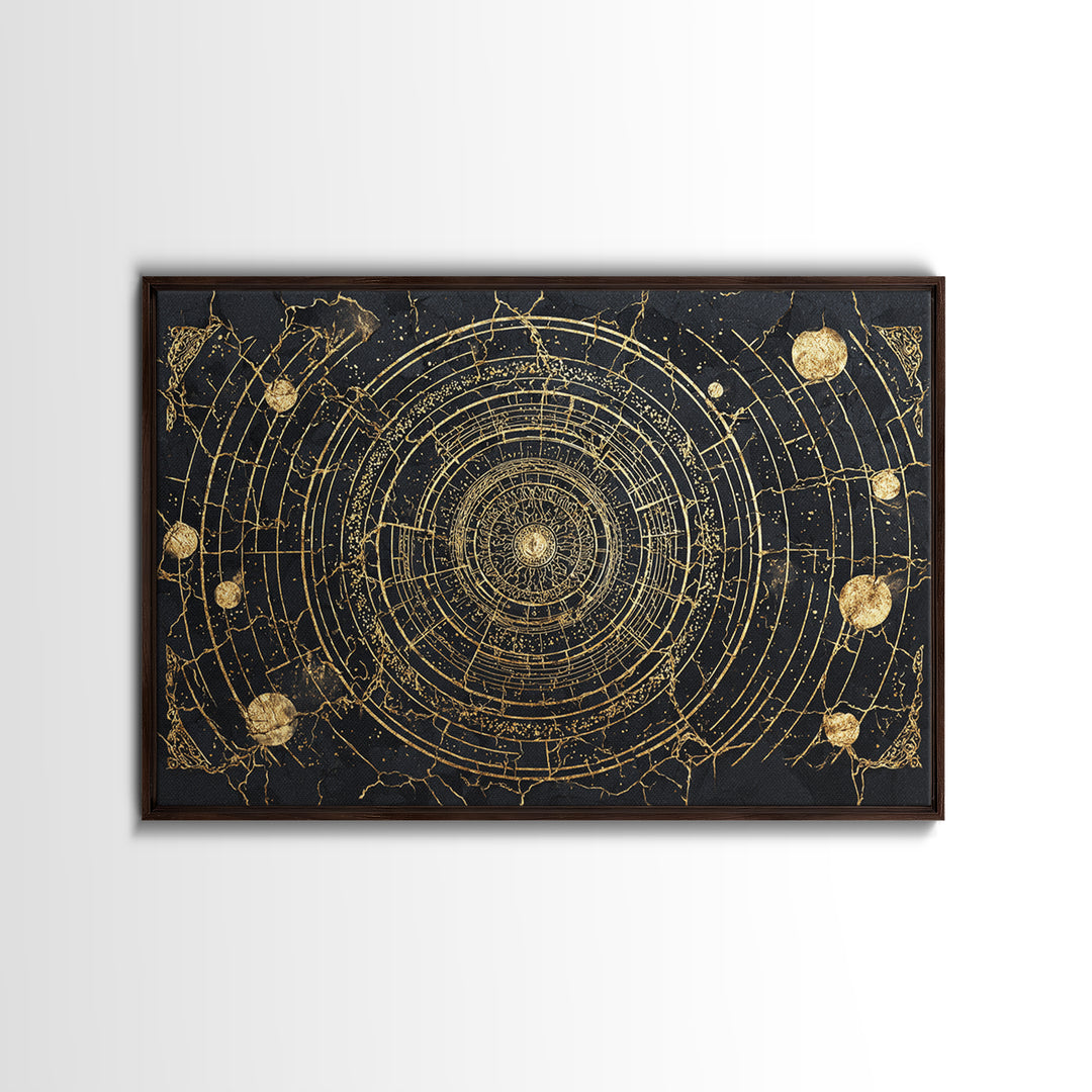 Black Gold Orbital Star Map Mandala, African Wall Art, Spiritual Wall Decor, Abstract Art, Luxury Canvas Print, Black And Gold Art