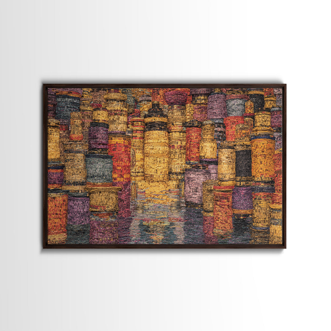 Vibrant Woven Basket Abstract, African Wall Art, Textile Art, Colorful Wall Decor, Cultural Framed Canvas Print, Ethnic Art Print