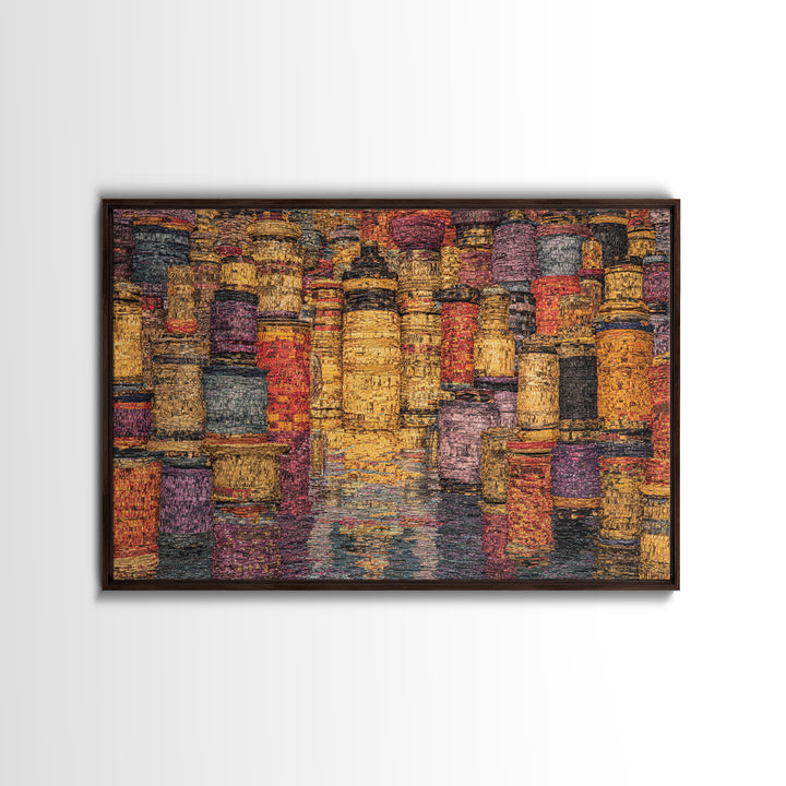 Vibrant Woven Basket Abstract, African Wall Art, Textile Art, Colorful Wall Decor, Cultural Framed Canvas Print, Ethnic Art Print