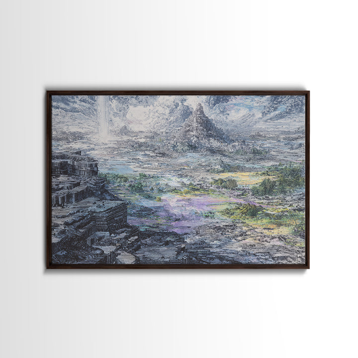 Mystic Mountain Pyramid Landscape Canvas Print, Dreamy Wall Art, Nature Scene Art, Large Decor Art, Fantasy Home Decor Gift
