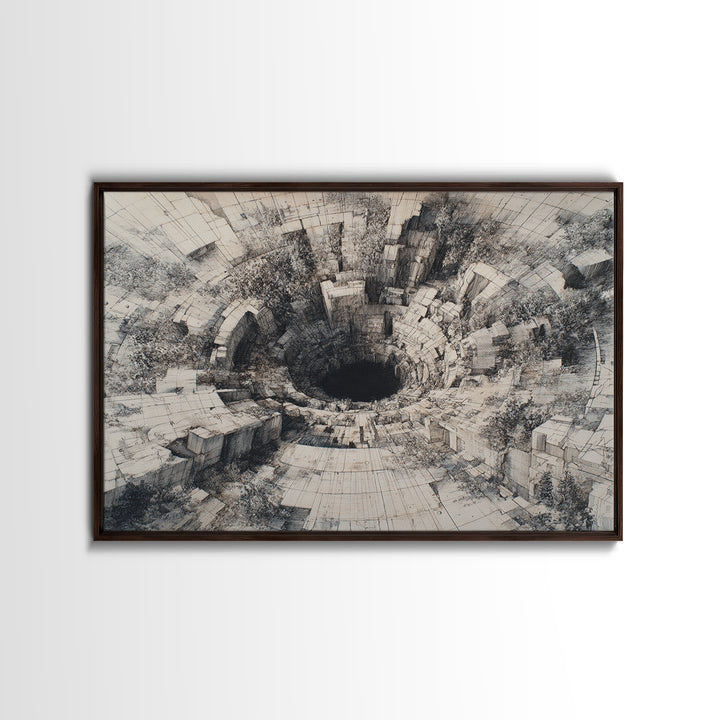 Monochrome Stone Abyss Architecture Wall Art, Abstract Black Art, Minimalist Wall Art, Textured Art Print, Office Decor Gift