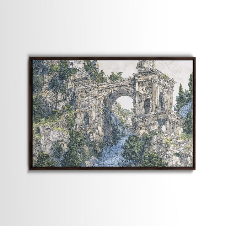 Overgrown Ancient Arch Ruins Canvas Print, Nature Scene Art, Elegant Home Decor, Large Wall Art, Unique Wall Decor For Home