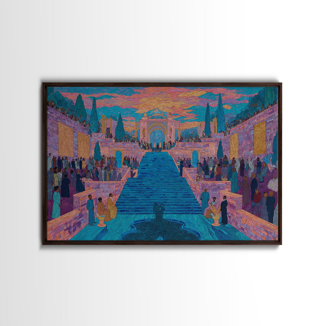 Vibrant Palace Stairway Celebration Framed Canvas Print, Colorful Wall Art, Cultural Travel Decor, Luxury Statement Gift
