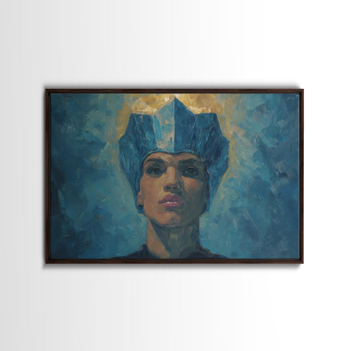 Regal Blue Crown African Woman Portrait Canvas Print, Black Queen Portrait, Elegant Woman Art, Feminine Wall Decor Gift For Her