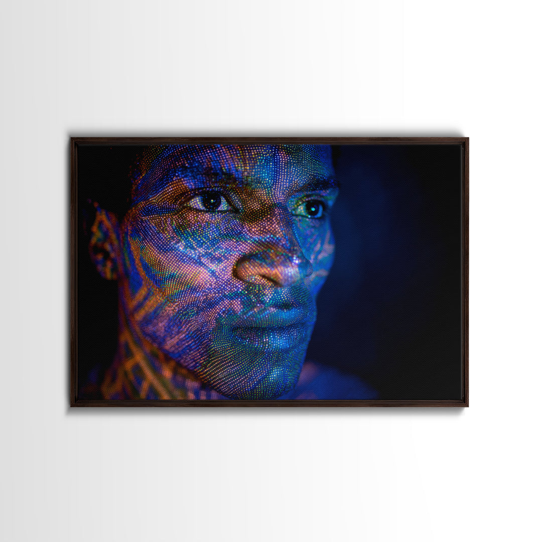 Blue Digital Black Man Portrait Canvas Print, Afrofuturism Decor, Modern Black Art, Abstract Face Art, Statement Wall Decor