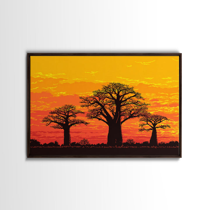 Orange Baobab Tree Silhouette Sunset Wall Art, African Landscape, Boho African Art, Burnt Orange Art, Nature Scene Art, Home Decor