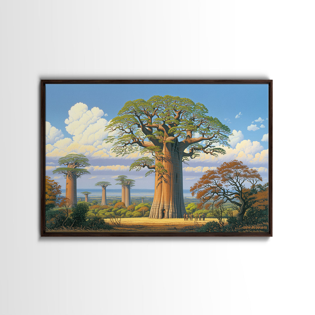 Majestic Baobab Grove Under Blue Sky Canvas Print, African Safari Art, Madagascar Wall Art, Nature Scene Art, Home Decor Gift