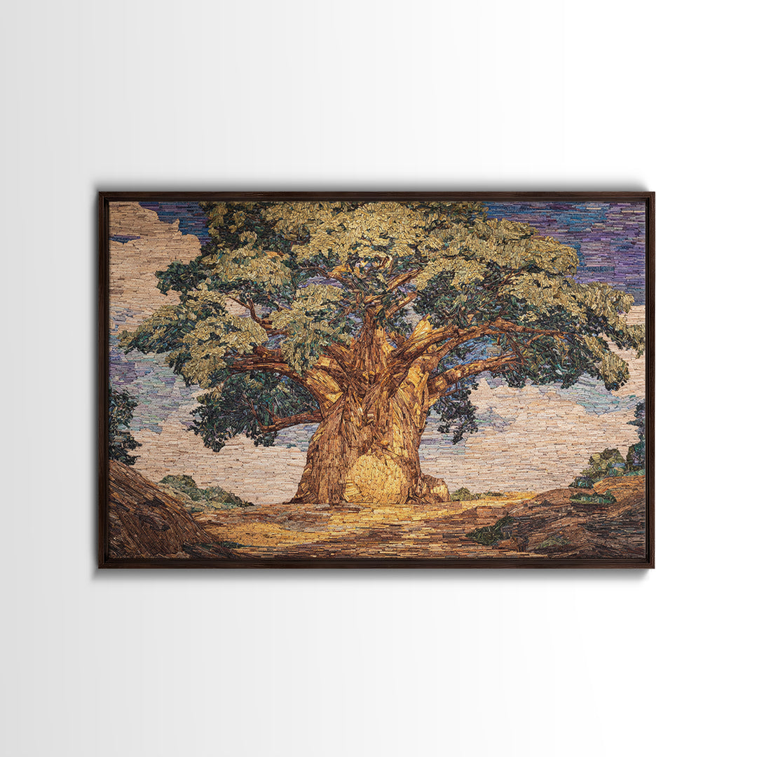 Textured Baobab Tree In Golden Mosaic Wall Art, African Artwork, Abstract African Art, Rustic Decor, Statement Wall Decor