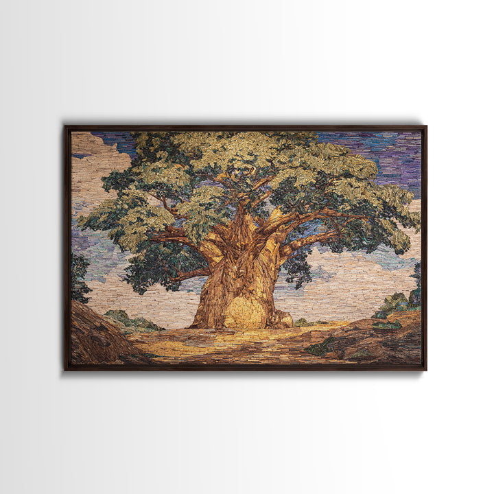 Textured Baobab Tree In Golden Mosaic Wall Art, African Artwork, Abstract African Art, Rustic Decor, Statement Wall Decor